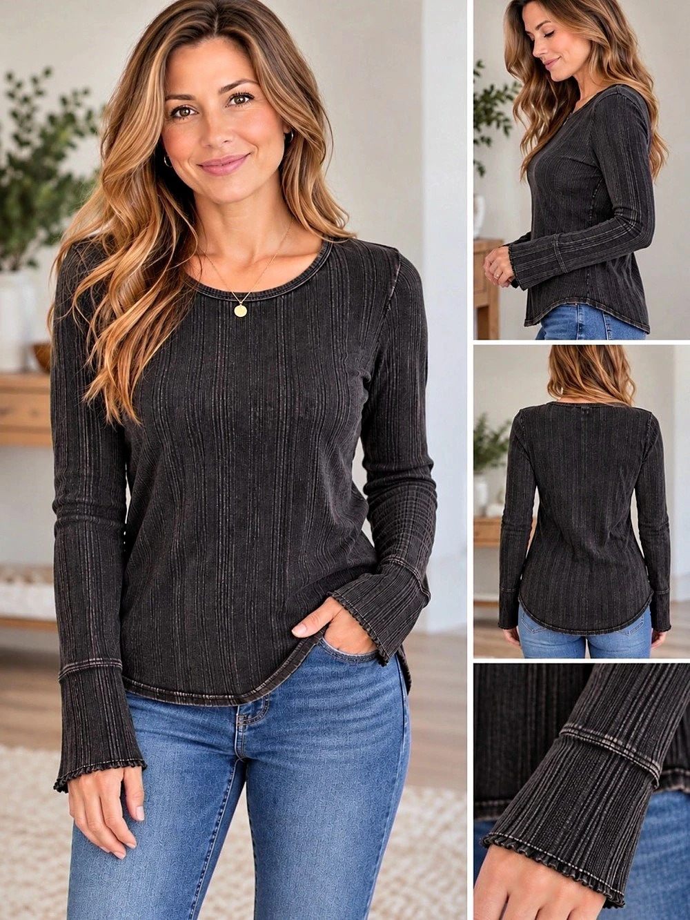 Ribbed Black Long Sleeve Shirt Hard Tail Forever NWT